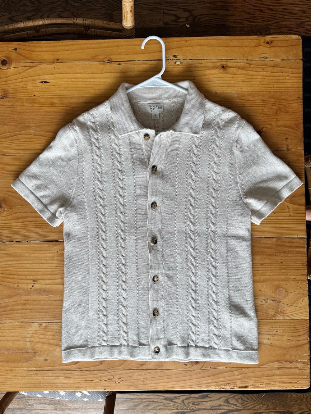 J. Crew Men's Cream Short-Sleeve Cable Knit Button-Down Shirt